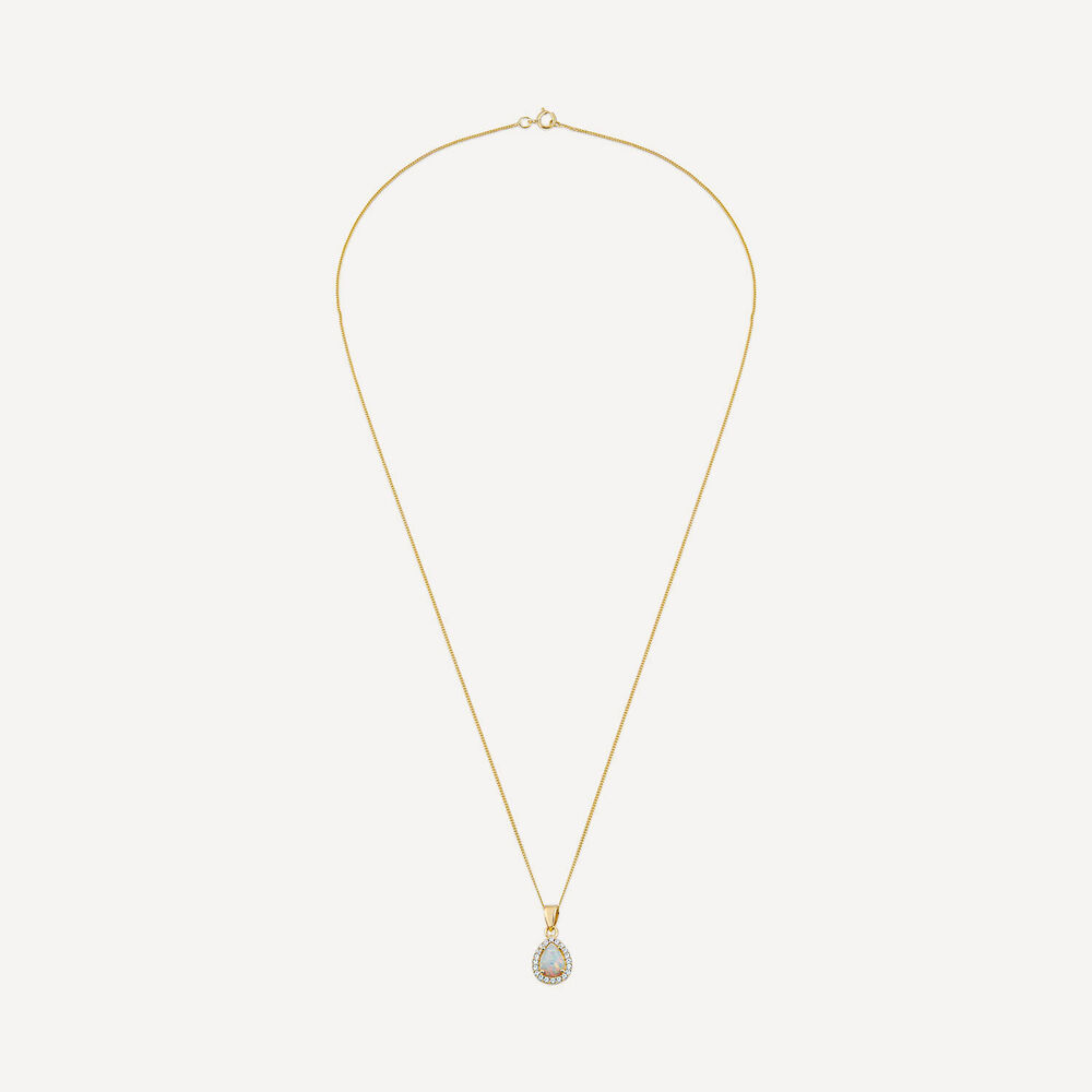 9ct Yellow Gold Opal & Cubic Zirconia Teardrop Pendant image number 2