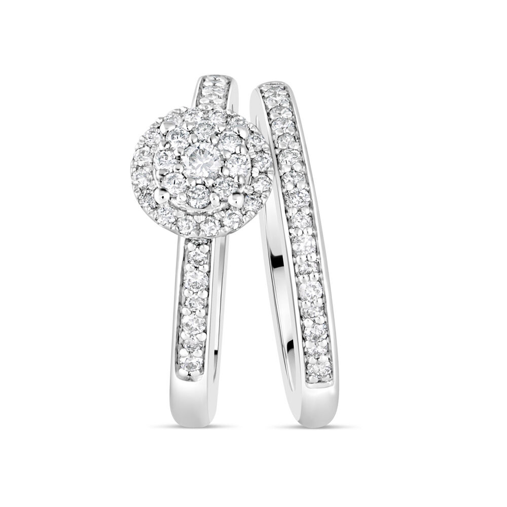 Ladies 9ct White Gold Diamond Cluster Halo Bridal Set .46ct image number 6