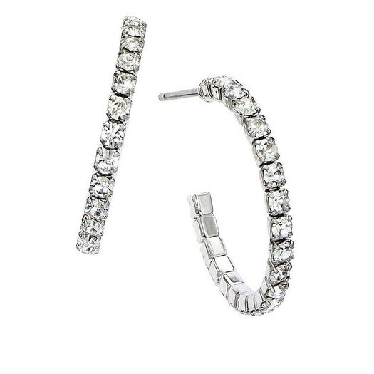 Ladies Crystal Set Silver Plated Hoop Earrings