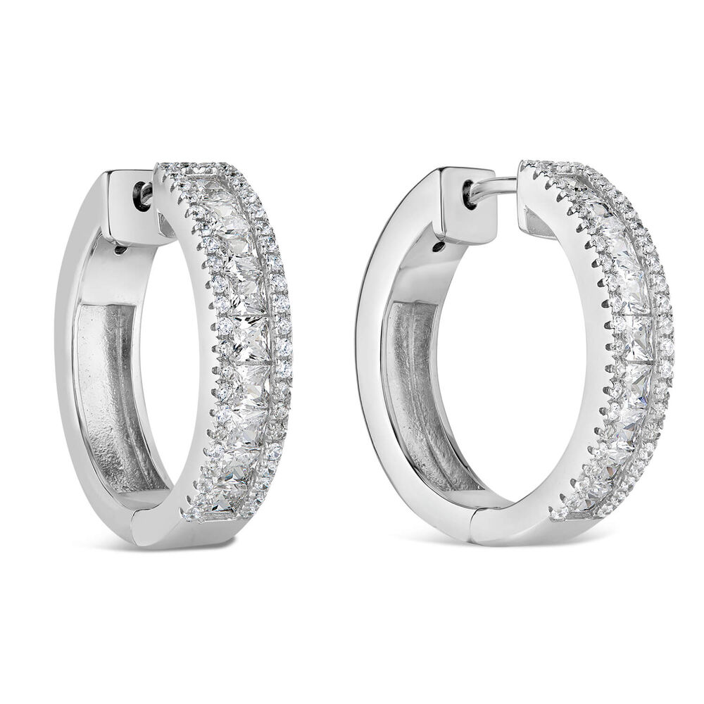 Sterling Silver 3 Row Cubic Zirconia Dipped Centre Hoops image number 1