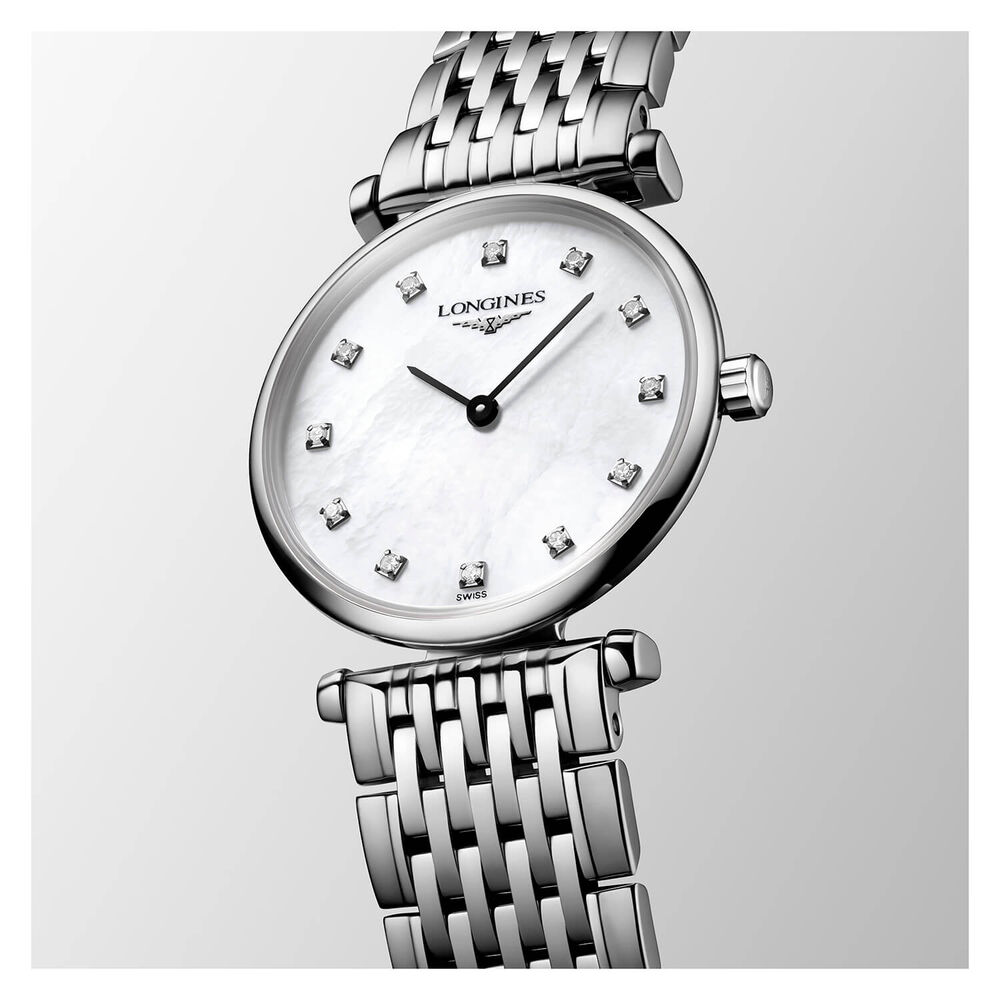 Pre-Owned Longines La Grande Classique 24mm White MOP Dial Diamond Dots Steel Bracelet Watch