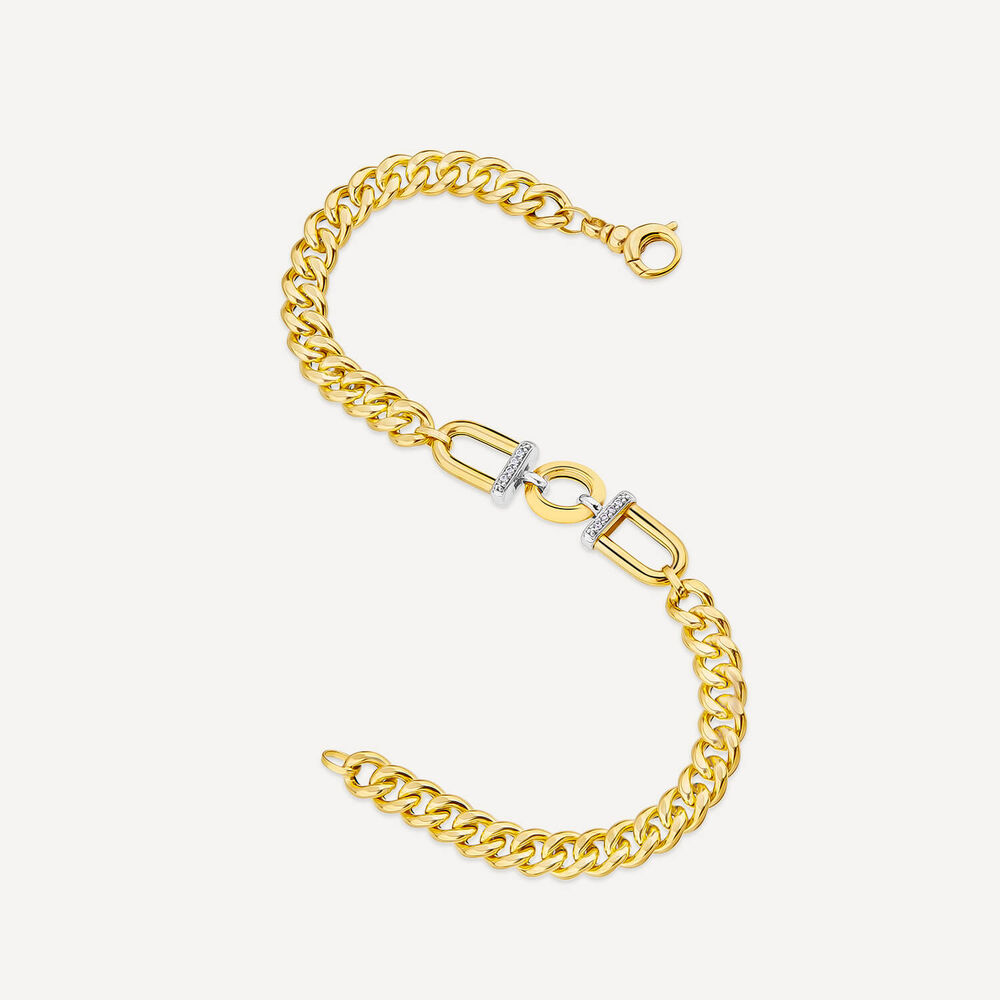 9ct Yellow Gold Stirrup Set Cubic Zirconia Curb Bracelet image number 3
