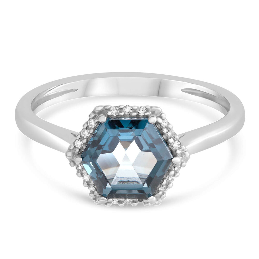 9ct White Gold 0.05ct Diamond Hexagon Topaz Ring image number 4