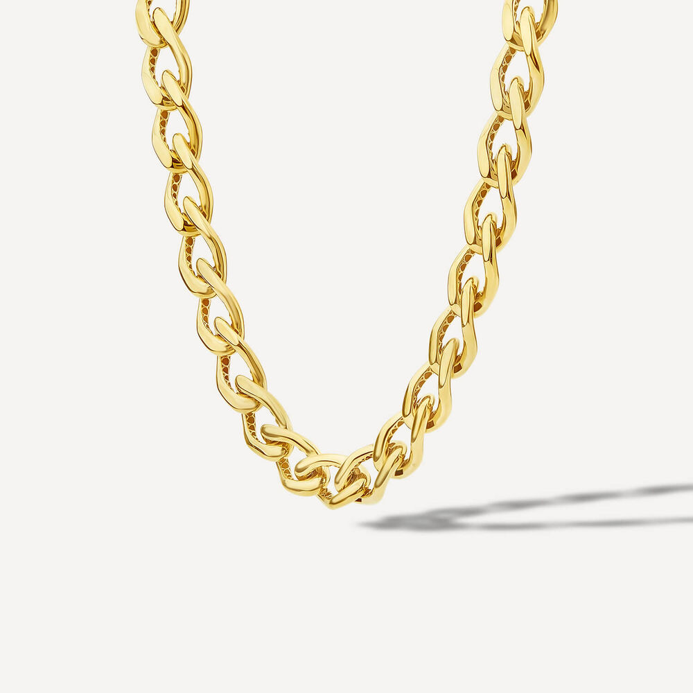9ct Yellow Gold Fancy Diamond Cut Curved Link Necklet image number 1