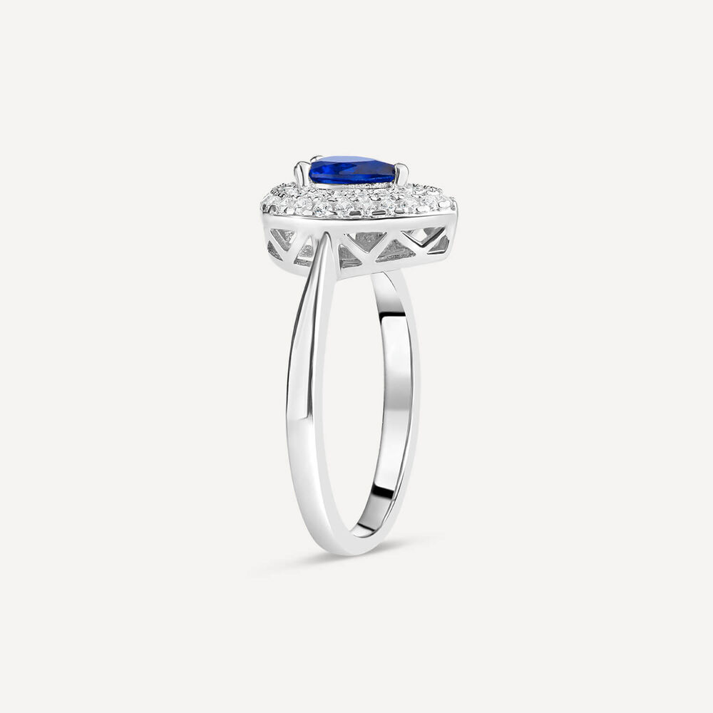 Silver Blue and White Cubic Zirconia Pear-Shaped Ring image number 3