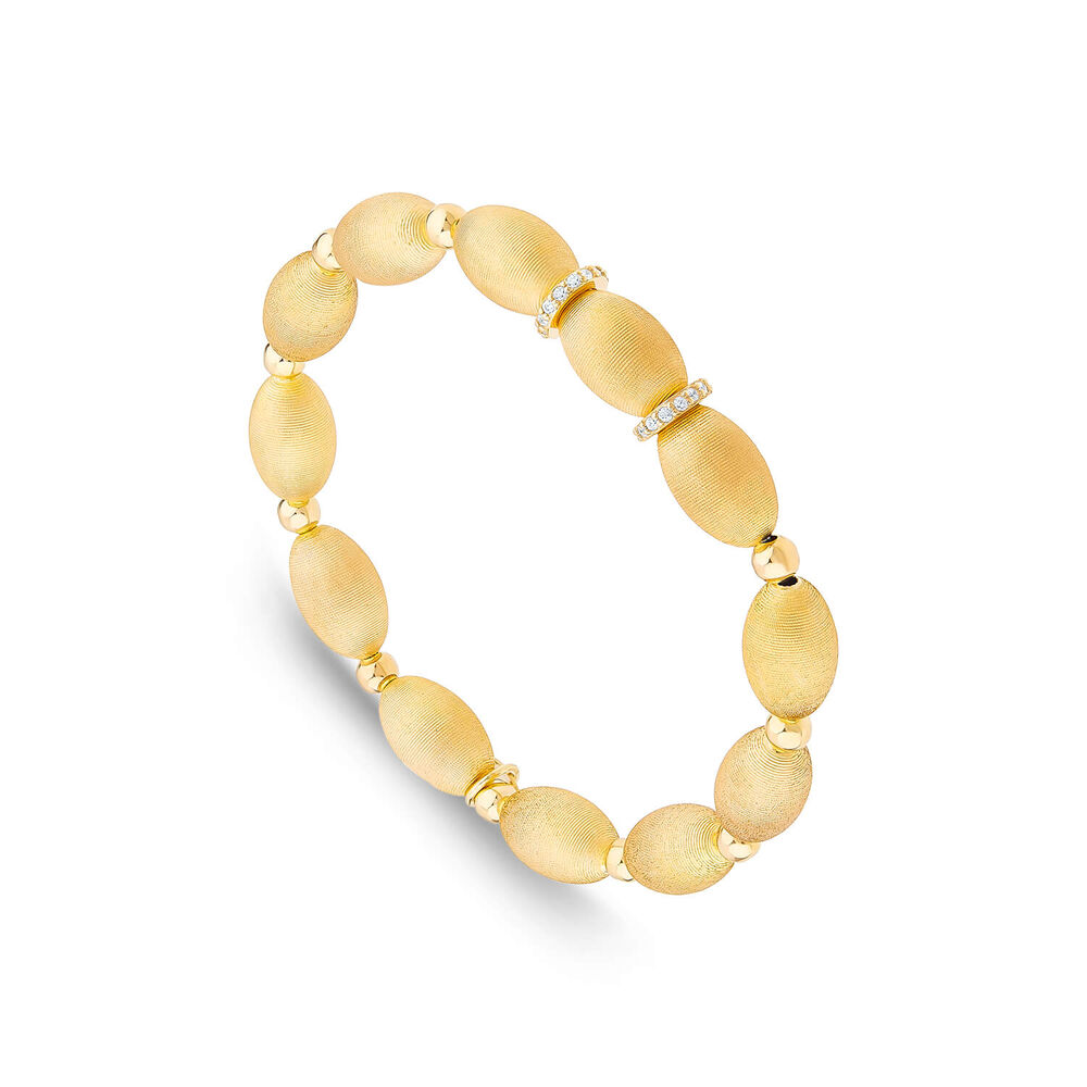 Yellow Gold Plated Sterling Silver Cubic Zirconia Oval & Round Beads Bracelet image number 0