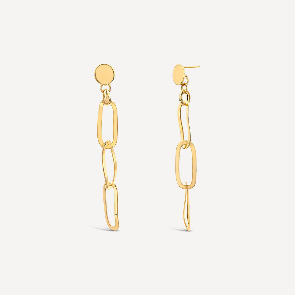 Yellow Gold Plated Sterling Silver Open Oval Link Drop Earrings