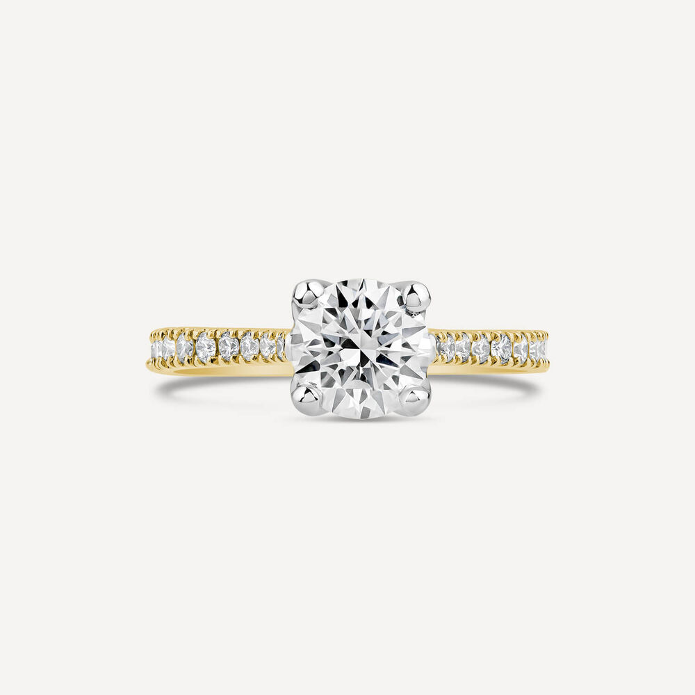 Born Yellow Gold Lab Grown 1.20ct Round Brilliant Solitaire & Diamond Sides Ring image number 1