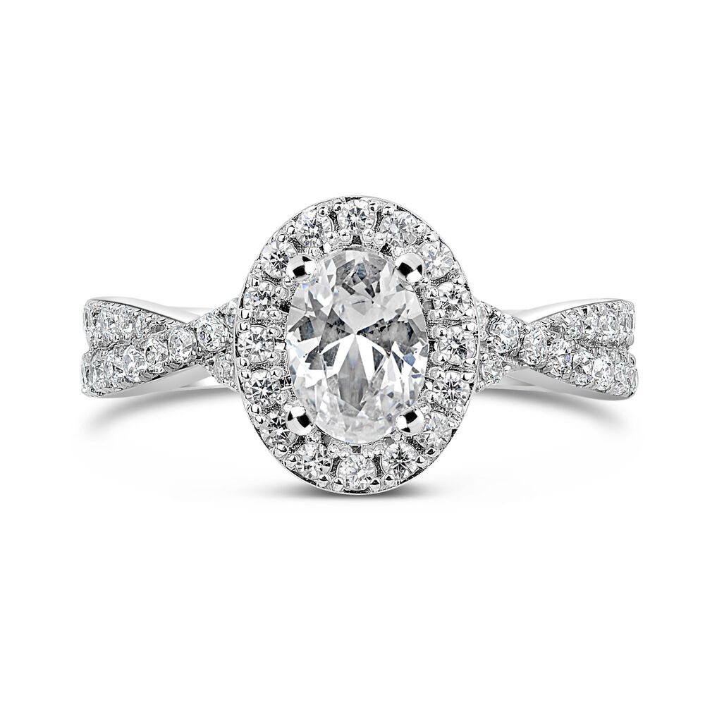 Sterling Silver Cubic Zirconia Halo & Twisted Shoulders Ring image number 1