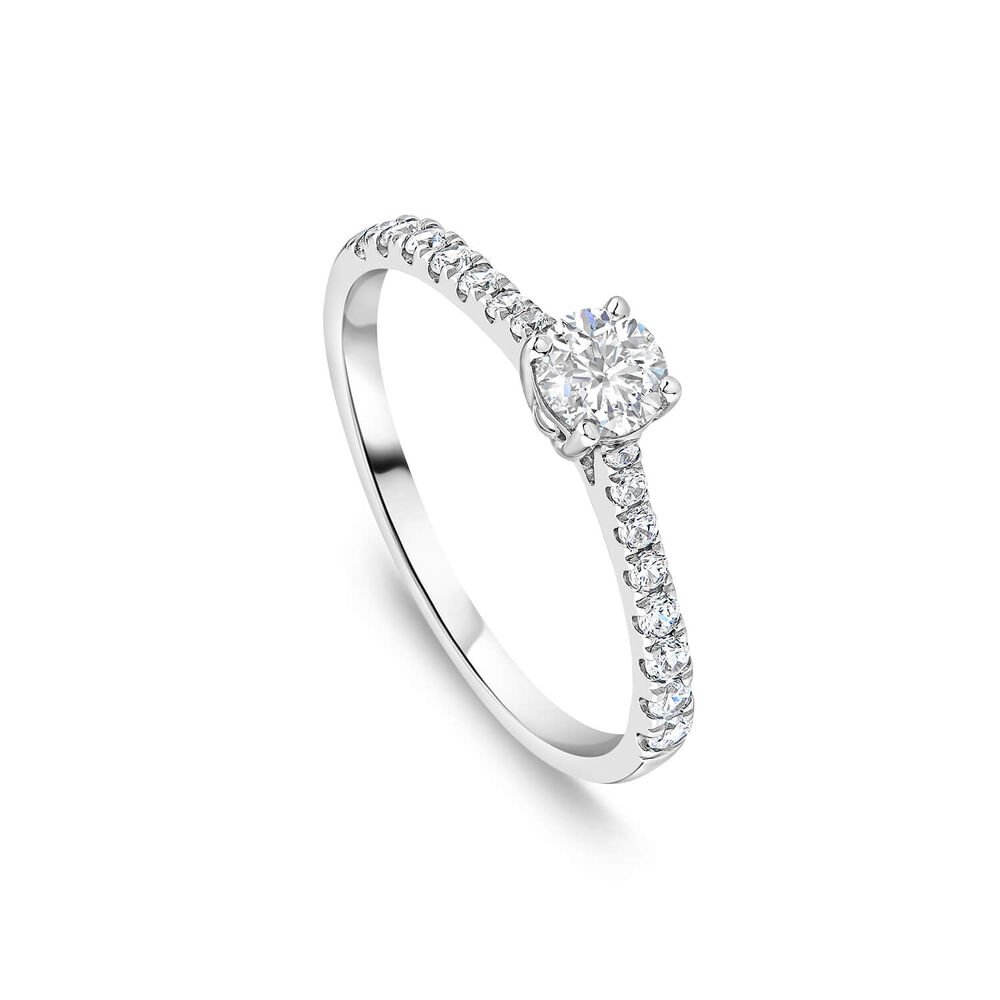 Tulip Setting 18ct White Gold 0.50ct Solitaire & Diamond Shoulders Diamond Ring image number 0