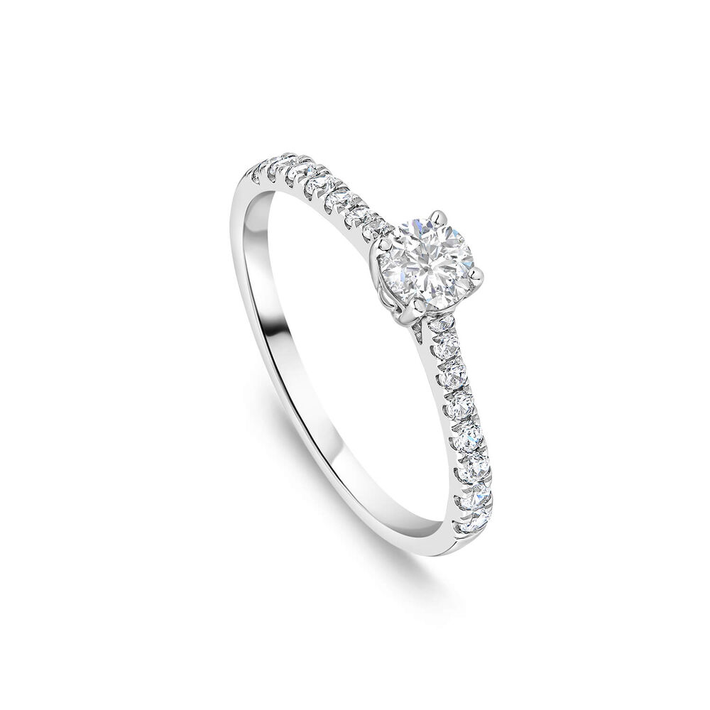 Tulip Setting 18ct White Gold 0.50ct Solitaire & Diamond Shoulders Diamond Ring