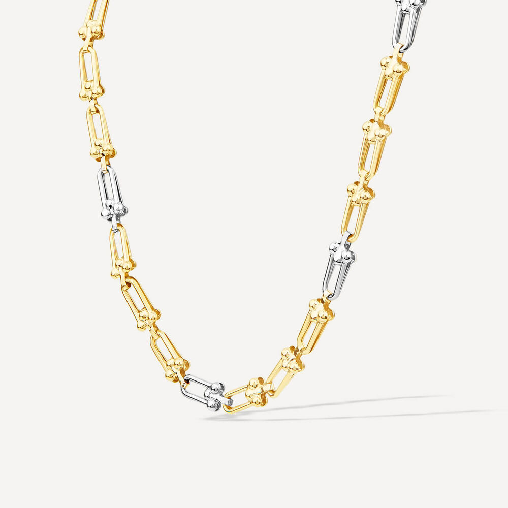 9ct Yellow & White Gold Stirrup Link Necklet image number 1