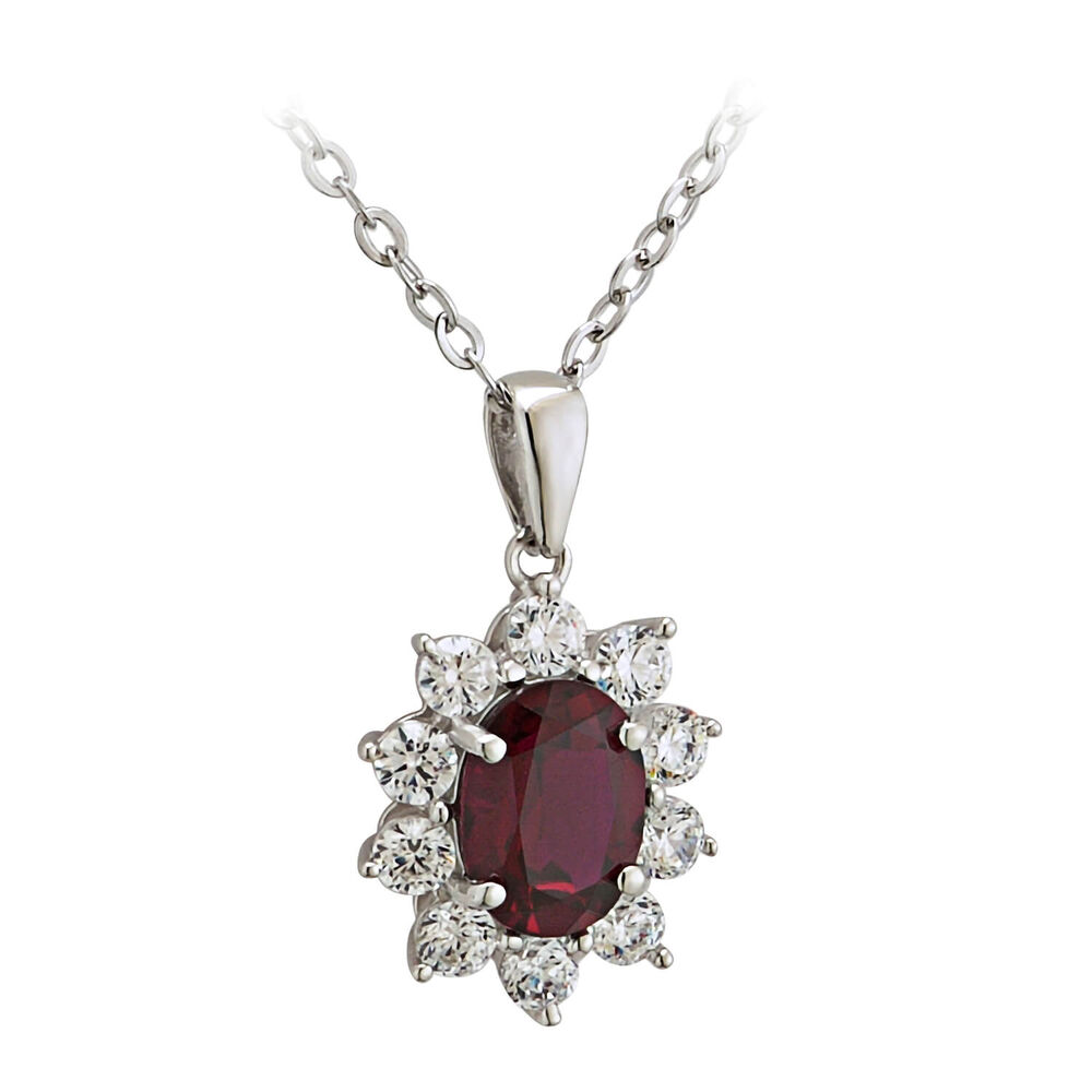 9ct White Gold Created Ruby and Cubic Zirconia Pendant (Chain Included) image number 0