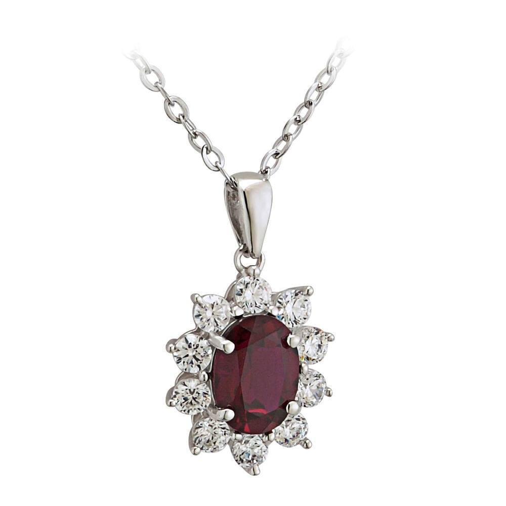 9ct White Gold Created Ruby and Cubic Zirconia Pendant (Chain Included)
