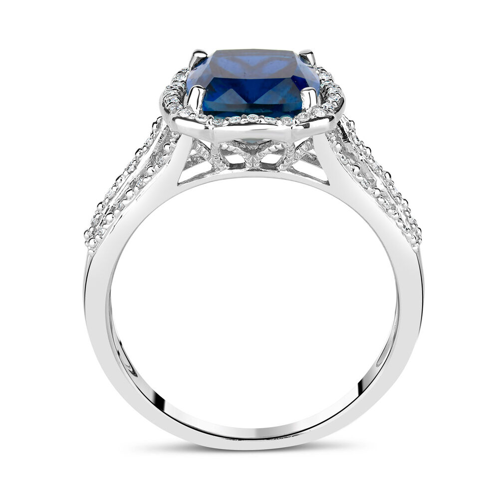 9ct White Gold 0.15ct Diamond and Created Sapphire Halo Ring image number 5