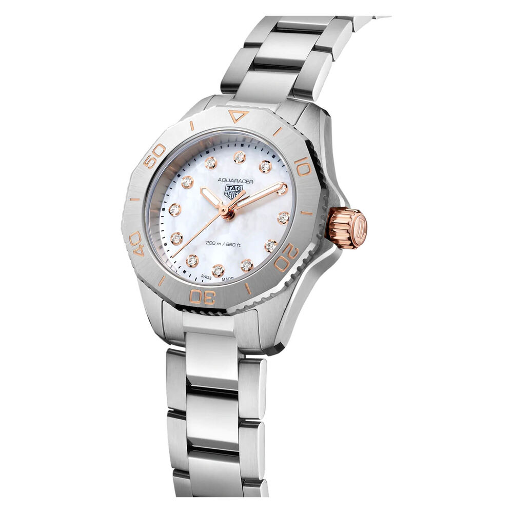TAG Heuer Aquaracer 30mm Mother of Pearl Diamond Dot Dial Bracelet Watch