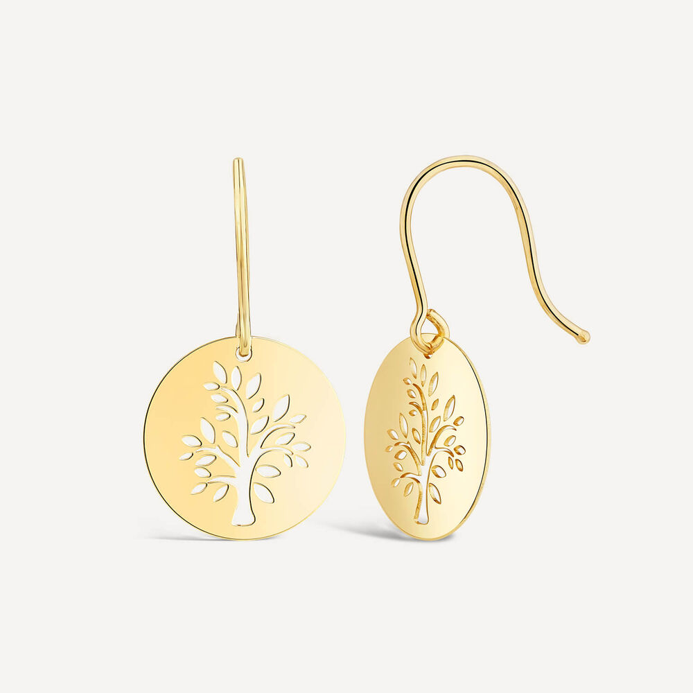 9ct Yellow Gold Tree Of Life Disc Drop Earrings image number 1