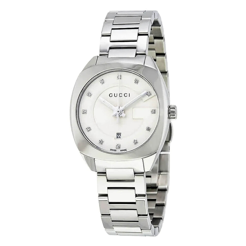 Gucci GG2570 G-Frame Ladies Diamond Dot Stainless Steel Watch