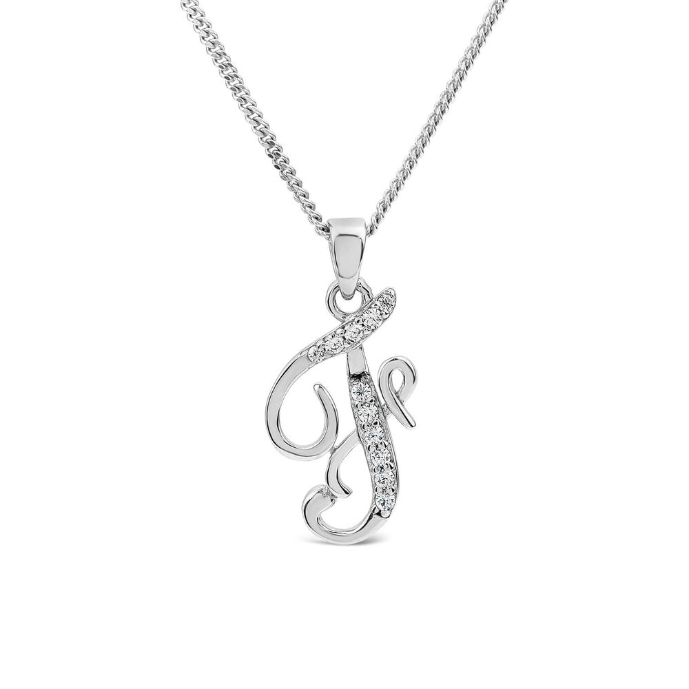 Sterling Silver Script Cubic Zirconia Initial F Pendant image number 0