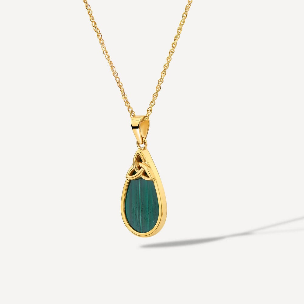 9ct Yellow Gold Malachite Pear Trinity Knot Pendant