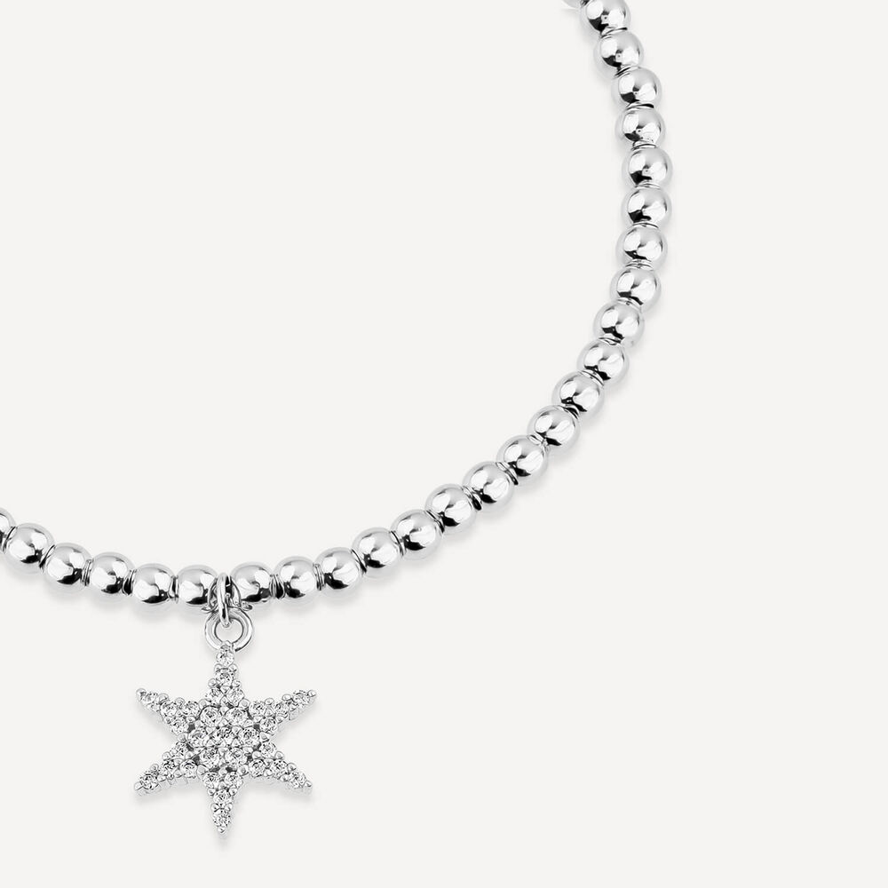 Sterling Silver Cubic Zirconia Star Make-A-Wish Bead Bracelet