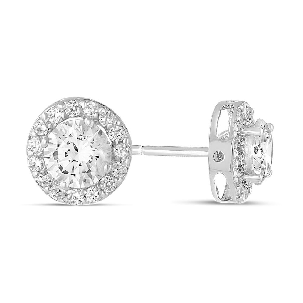 9ct White Gold Cubic Zirconia Halo Stud Earrings image number 1