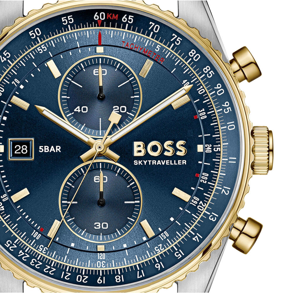 BOSS Skytraveller Pro 43mm Blue Dial Brown Leather Strap Watch