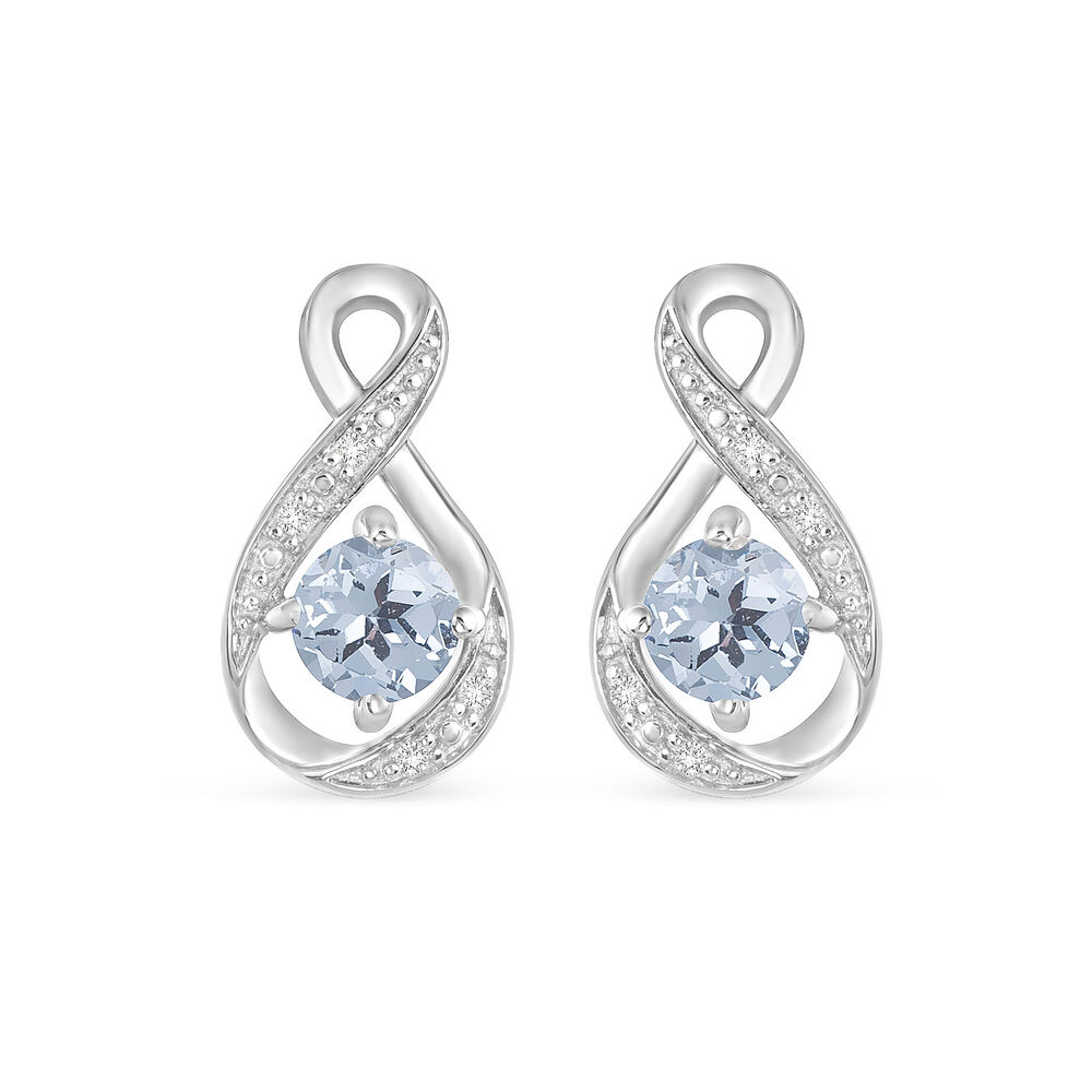 Sterling Silver and Cubic Zirconia March Birthstone Stud Earrings image number 0