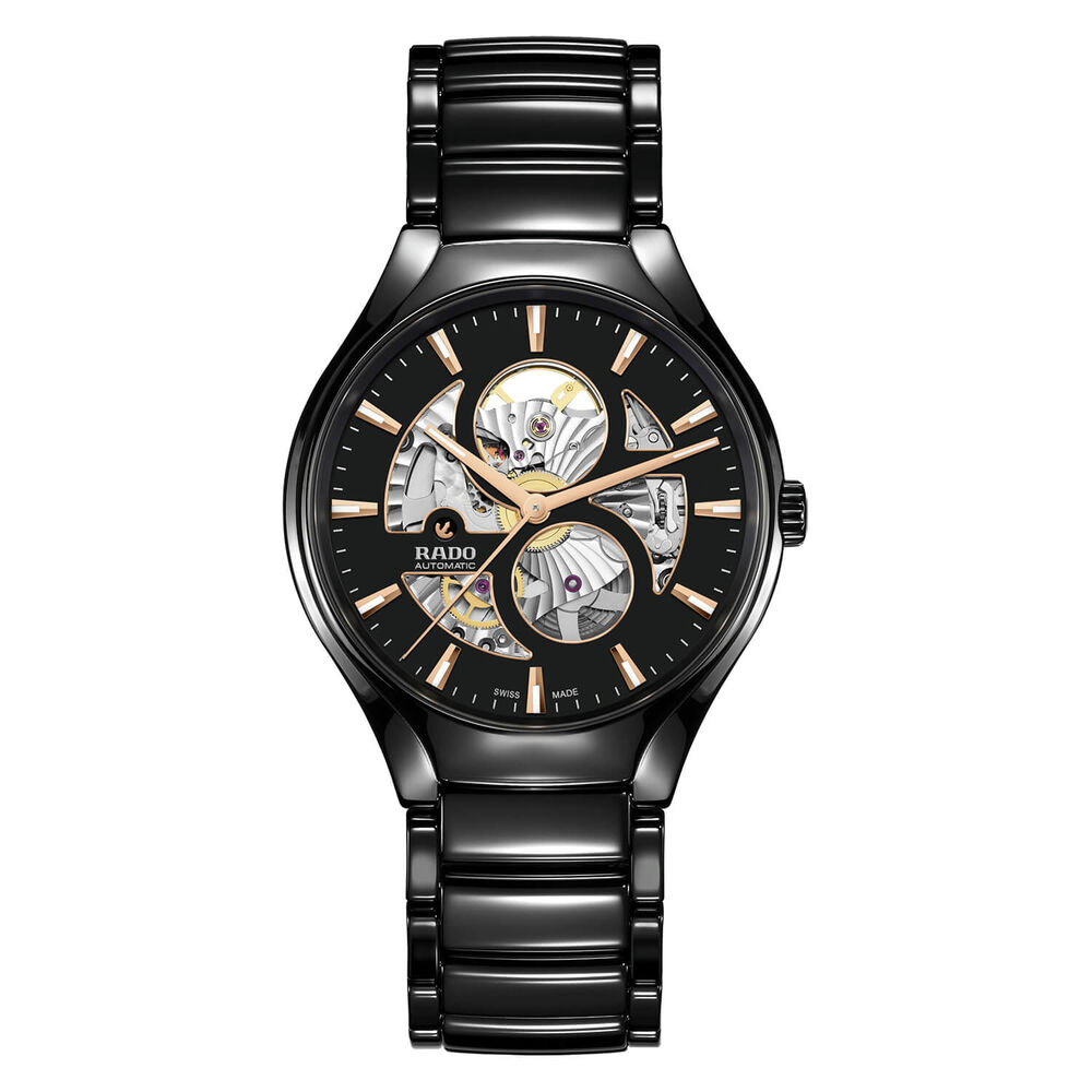 Rado True Round Automatic Open Heart 40mm Black Dial High-Tech Ceramic Bracelet Watch