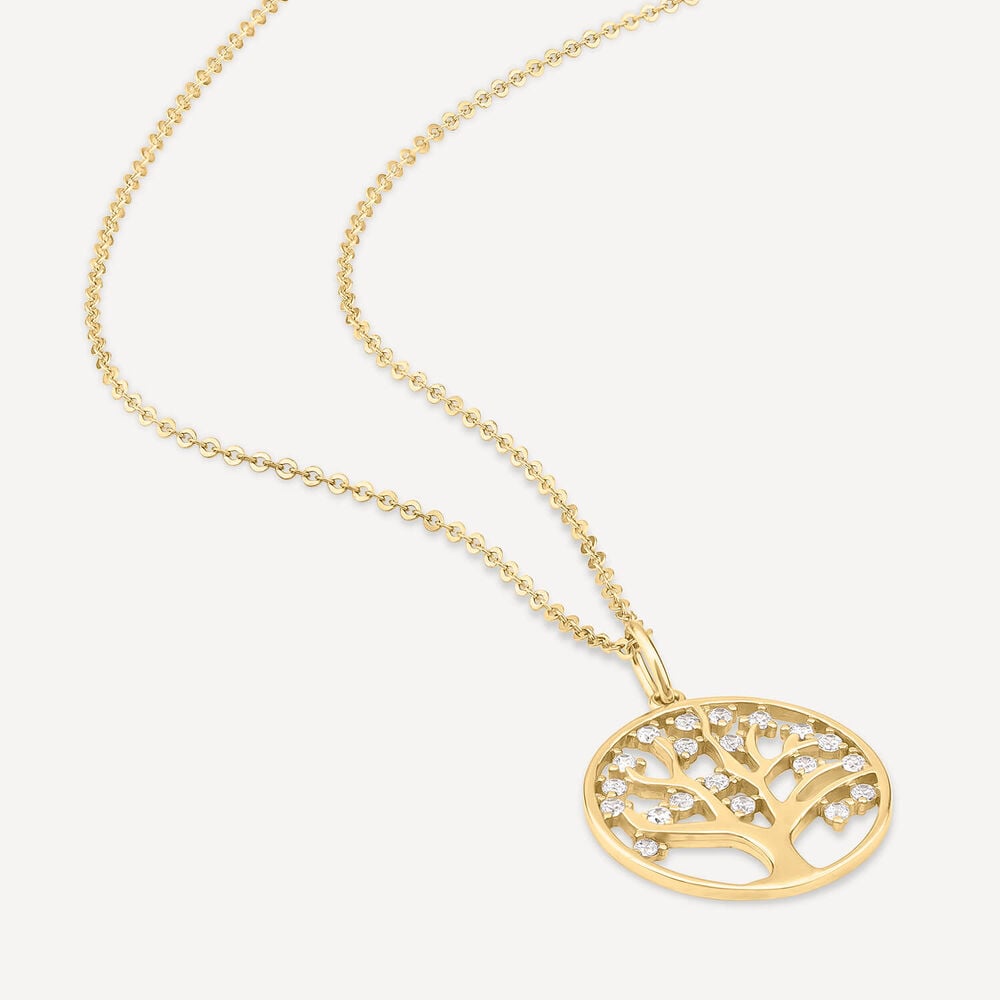9ct Yellow Gold Cubic Zirconia Tree of Life Pendant image number 2