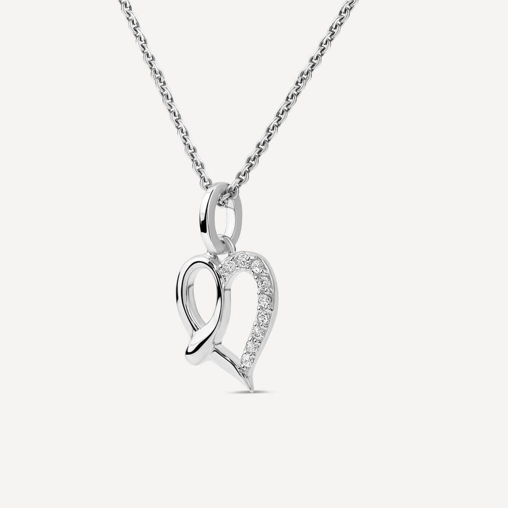 Sterling Silver Cubic Zirconia Heart Polished Centre Tail Pendant image number 1