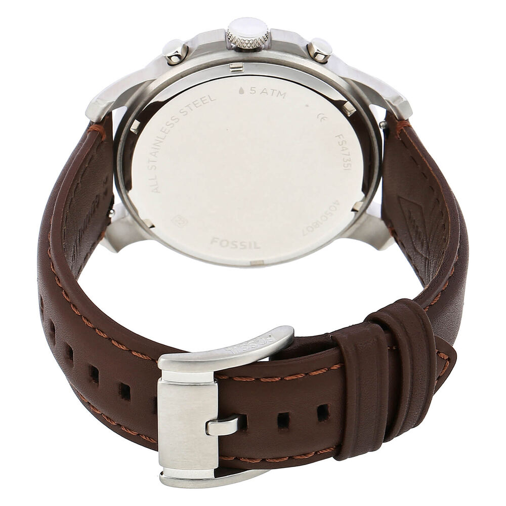 Fossil Grant 44mm Beige Dial Chronograph Steel Case Brown Leather Starp Watch image number 3