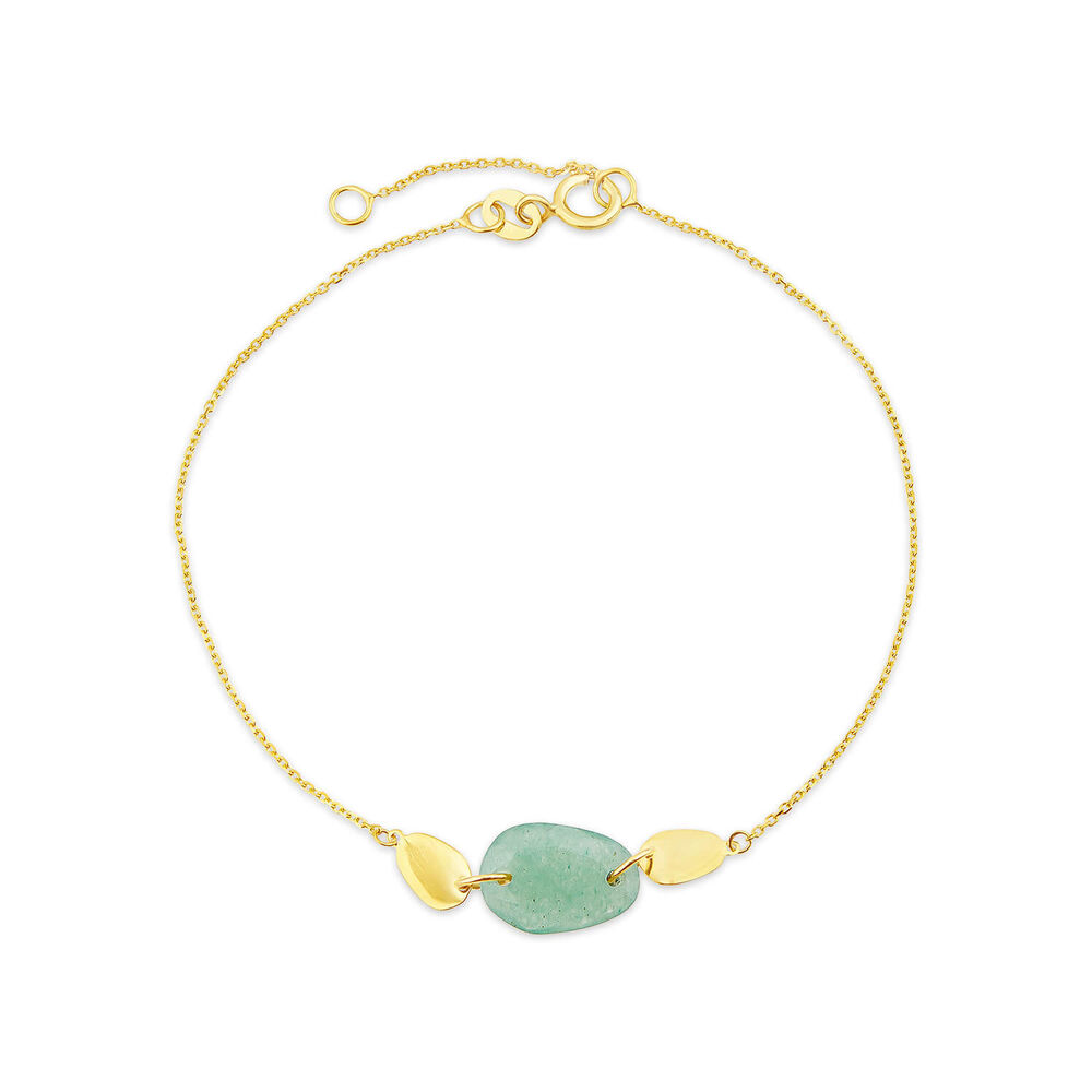 9ct Yellow Gold Polished Disc & Aventurine Verde Green Pebble Bracelet image number 0