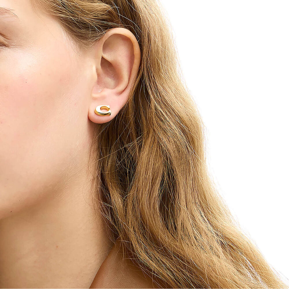 Coach Gold Tone Brass White Enamel C Stud Earrings