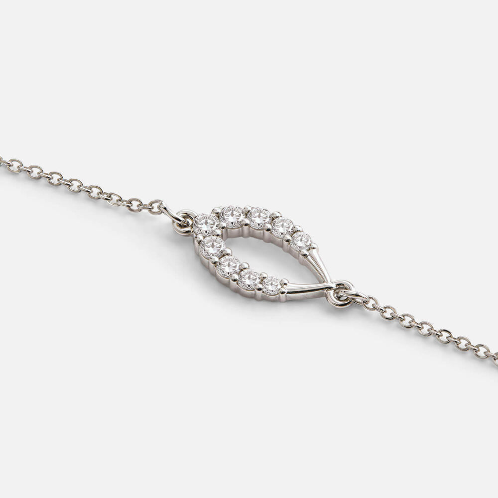 9ct White Gold Beaded Chain Open Oval Cubic Zirconia Set Charm Bracelet