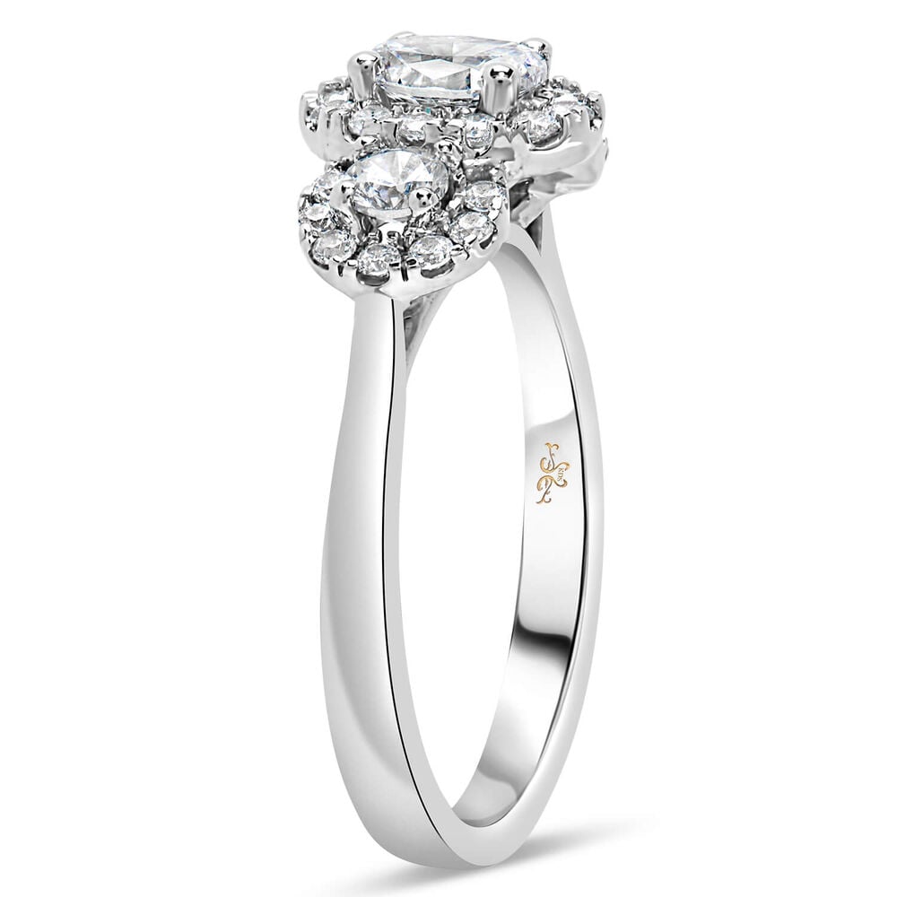 Kathy De Stafford 18ct White Gold ''Ivy'' 3 Stone Oval Centre Halo 0.85ct Ring image number 3