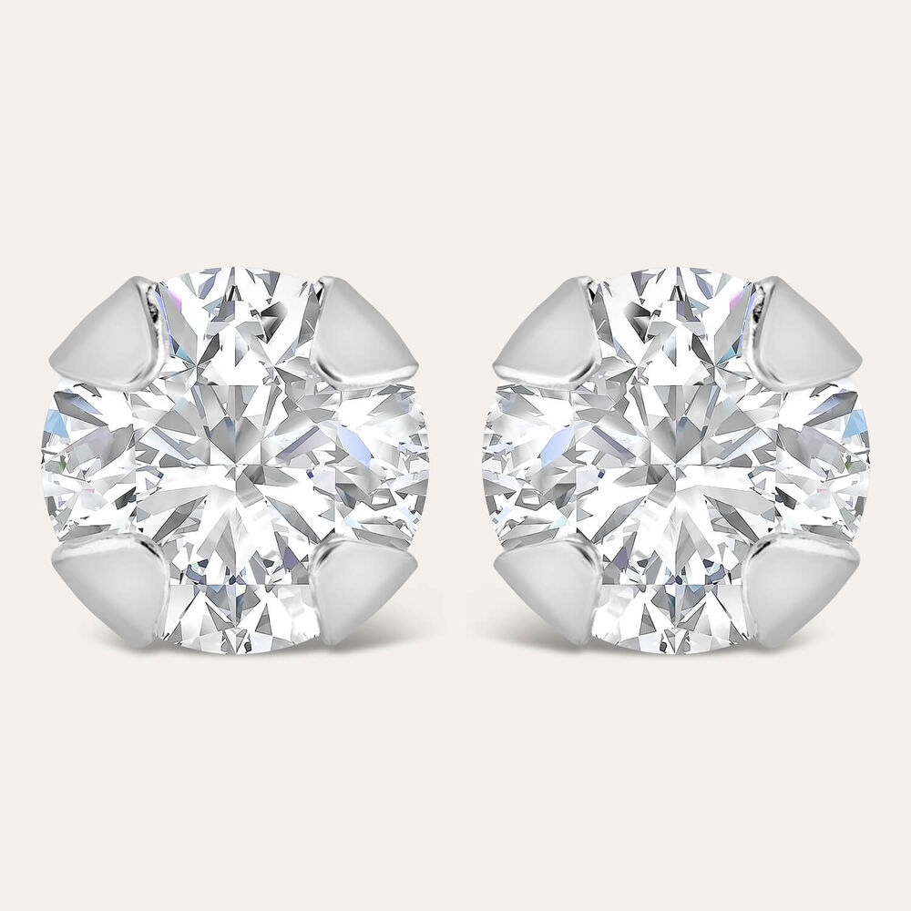 9ct White Gold 4mm Four Claw Cubic Zirconia Stud Earrings