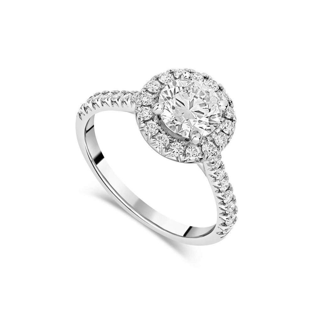 Born Platinum 1.40ct lab Grown Round Halo & Diamond Sides Ring