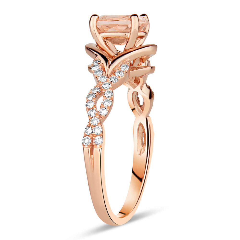 9ct Rose Gold 0.22ct Diamond Twist And Morganite Ring image number 3