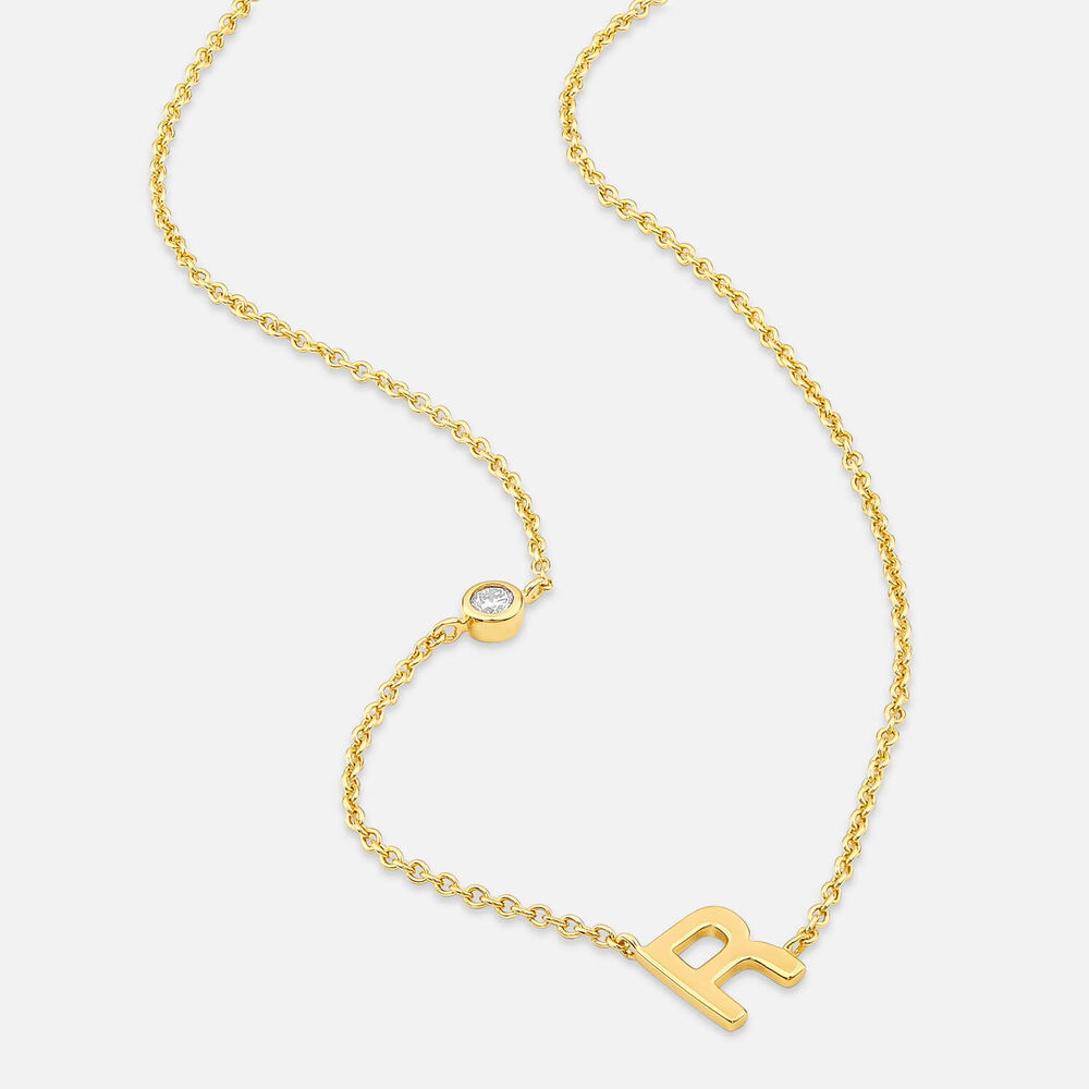 Yellow Gold Plated Vermeil Sterling Silver 0.06ct Lab Grown Diamond Initial R Necklet