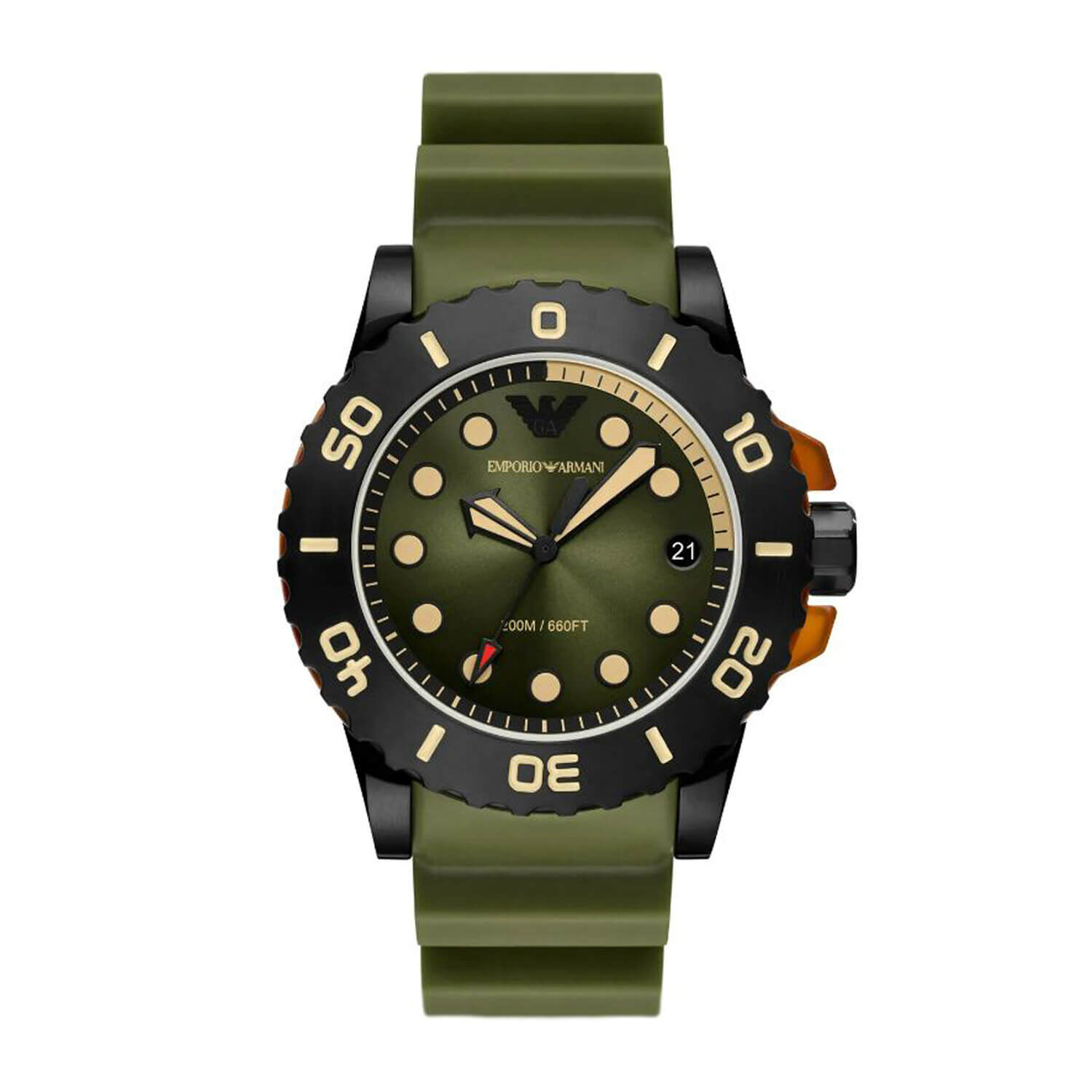 Emporio Armani Aqua 46mm Khaki Dial PVD Case Rubber Strap Watch