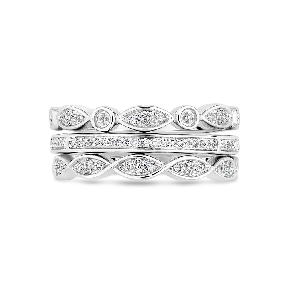 9ct White Gold 0.15ct Diamond Ring Stack