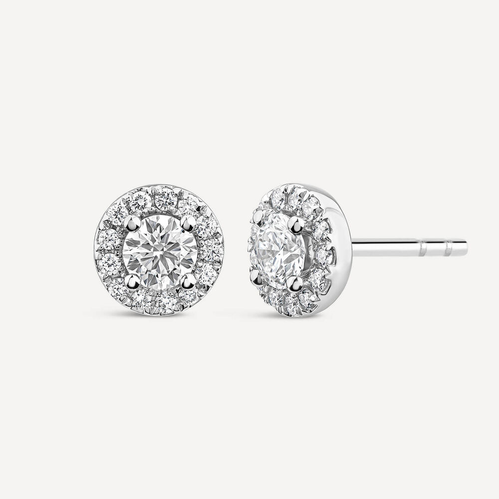 Born 9ct White Gold Lab Grown 0.82ct Diamond Halo Stud Earrings image number 1