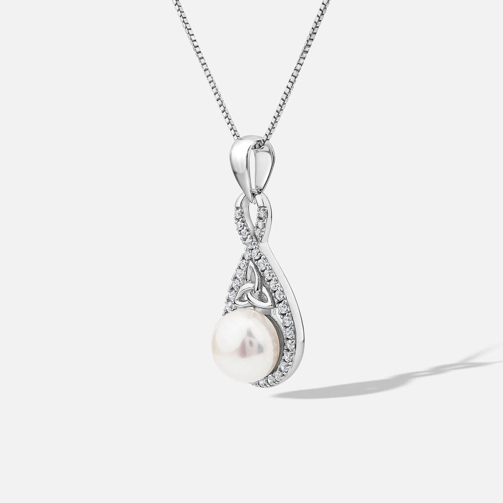Sterling Silver Crystal & Pearl Trinity Knot Pendant