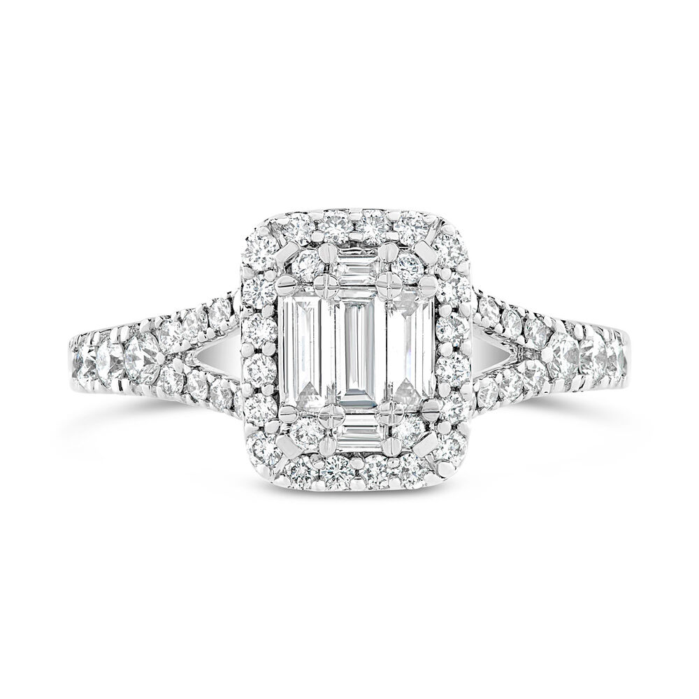 18CT W/G EMB REC BAG CLUST WITH SPLIT DIAM SHLDERS 0.70CT image number 1