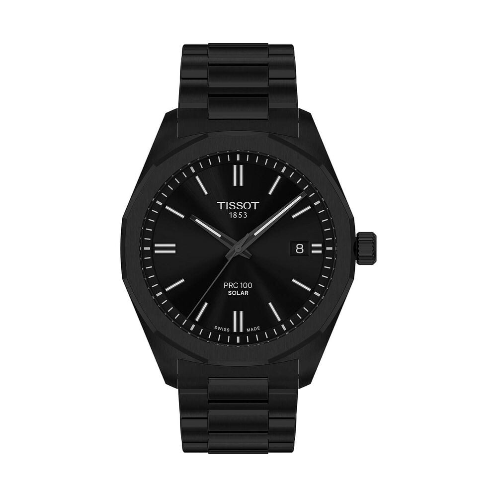 Tissot PRC 100 Solar 39mm Black Dial Black Tone Steel Bracelet Watch image number 0