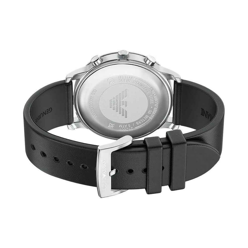 Emporio Armani Minimalist 42mm Black Dial Black Leather Strap Chronograph Watch