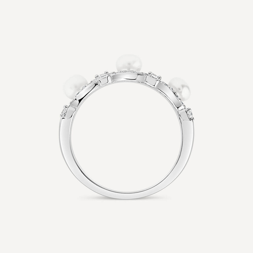 Sterling Silver 4.5-5mm Pearl & Cubic Zirconia Wave Ring image number 3