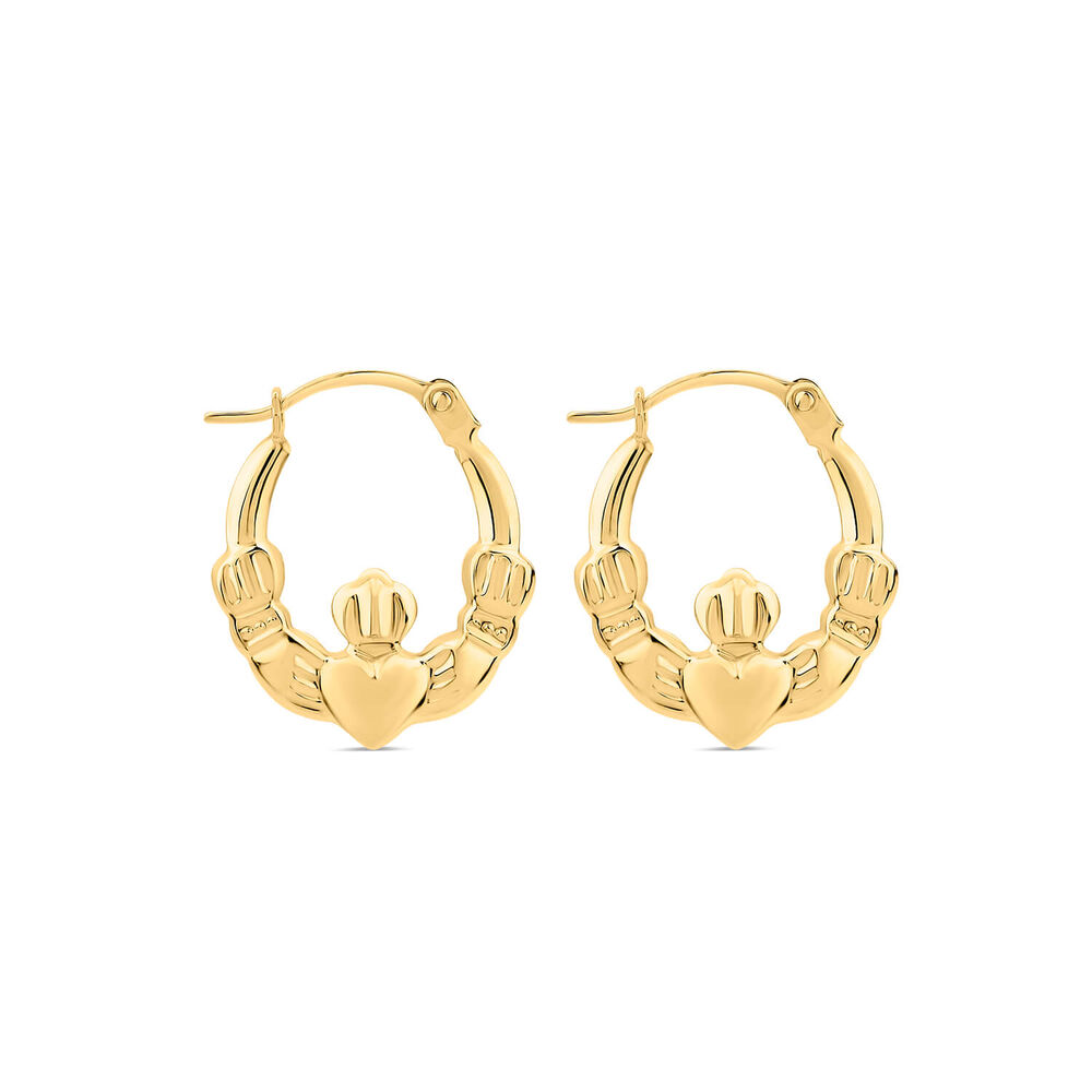 9ct Yellow Gold Mini Claddagh Creole Hoop Earrings