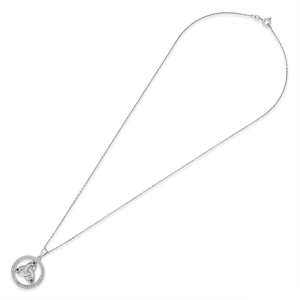 Sterling Silver Green Stone Trinity Knot Pendant image number 2